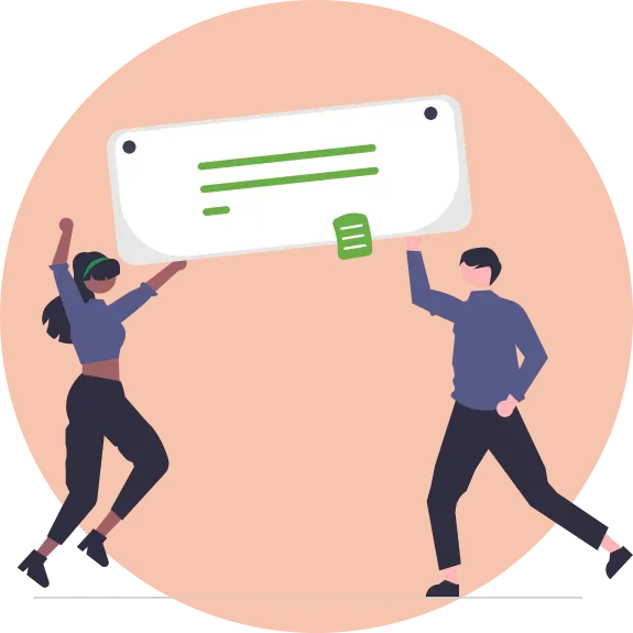graphic of 2 people holding up a certificate of seo success