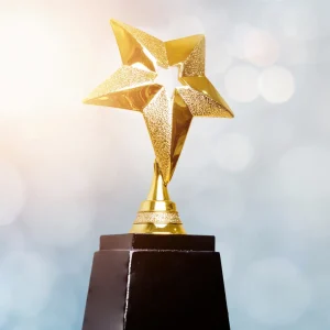 Award image of a star on top of a trophy.